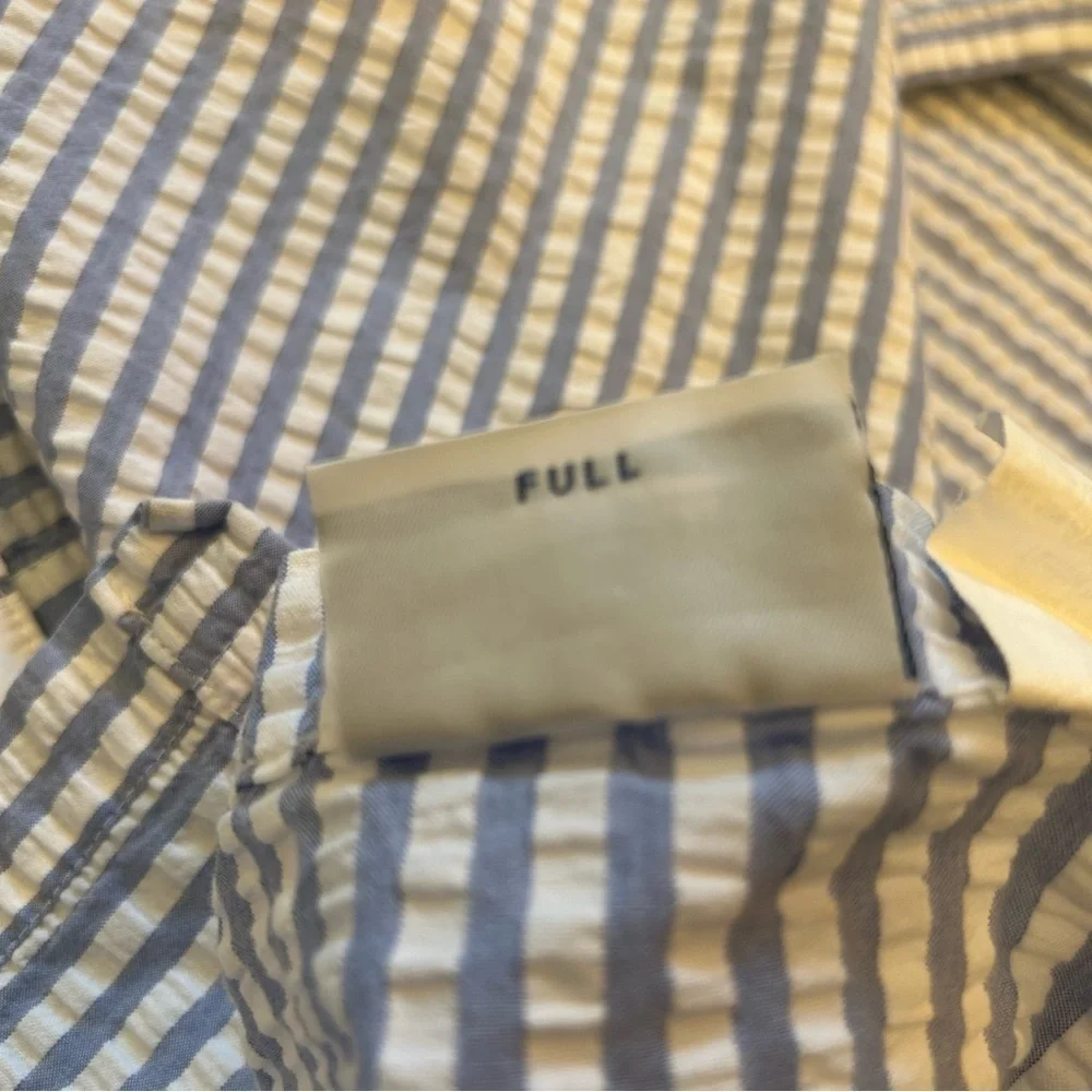 Cuddledown Sheet King Flat 100% Cotton Seersucker Blue Striped Portugal